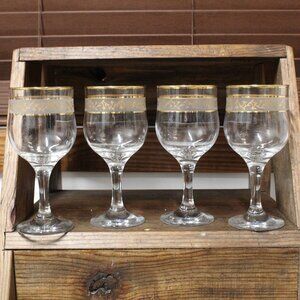 Retro Barware Set - Vintage Set of 4 Victoria 24K Goblets Glasses MCM 6.75”